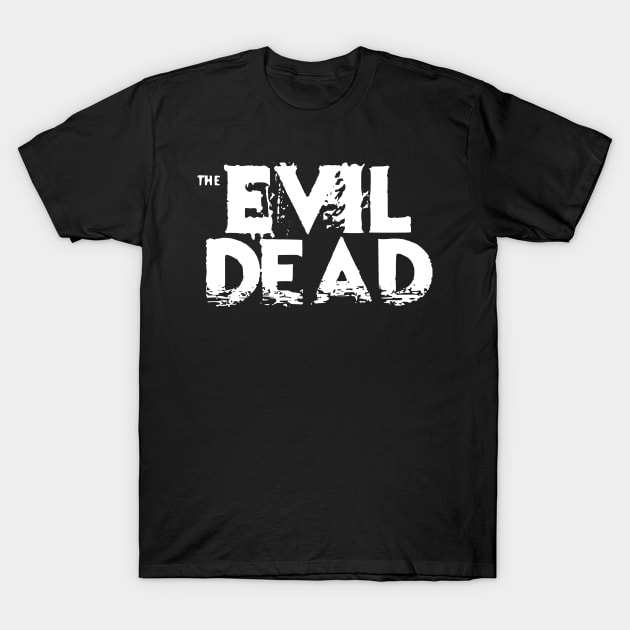 The Evil Dead Movie Cover White Distressed Title Text Typography T-Shirt by itsMePopoi